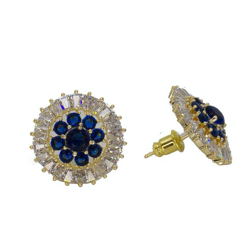 Blue Round Paved Women's Earrings
